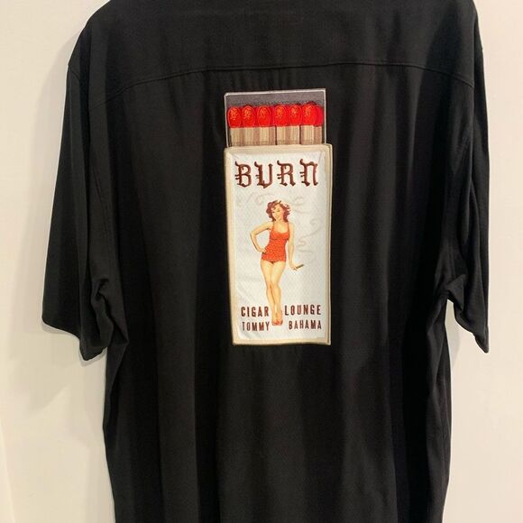 Tommy Bahama Other - Tommy Bahama Black Burn Cigar Lounge Camp Embroidered Panel Back Shirt
